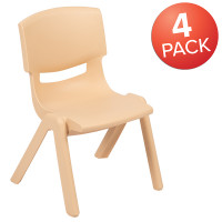 Flash Furniture 4-YU-YCX4-003-NAT-GG 4 Pack Natural Plastic Stackable School Chair with 10.5